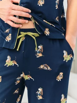 Chelsea Peers Blue Country Hound Dog Print Long Pyjamas Set