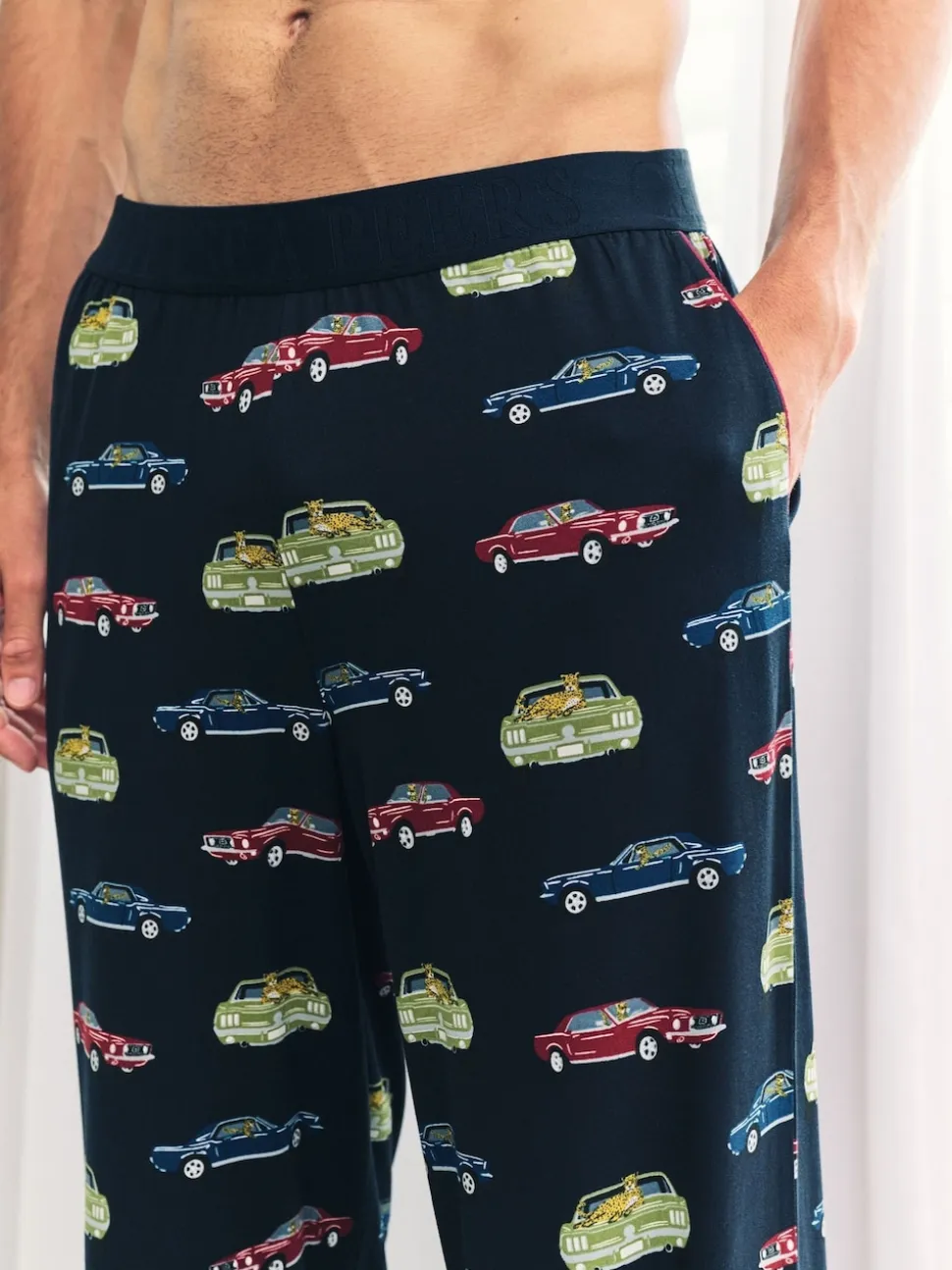Chelsea Peers Blue Driving Leopards Print Long Pyjama Bottoms