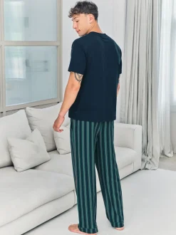 Chelsea Peers Blue Embroidered Fish Henley Stripe Long Pyjama Set