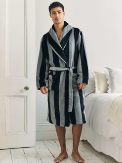 Chelsea Peers Blue Fleece Stripe Dressing Gown