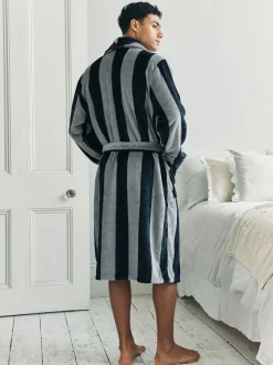 Chelsea Peers Blue Fleece Stripe Dressing Gown