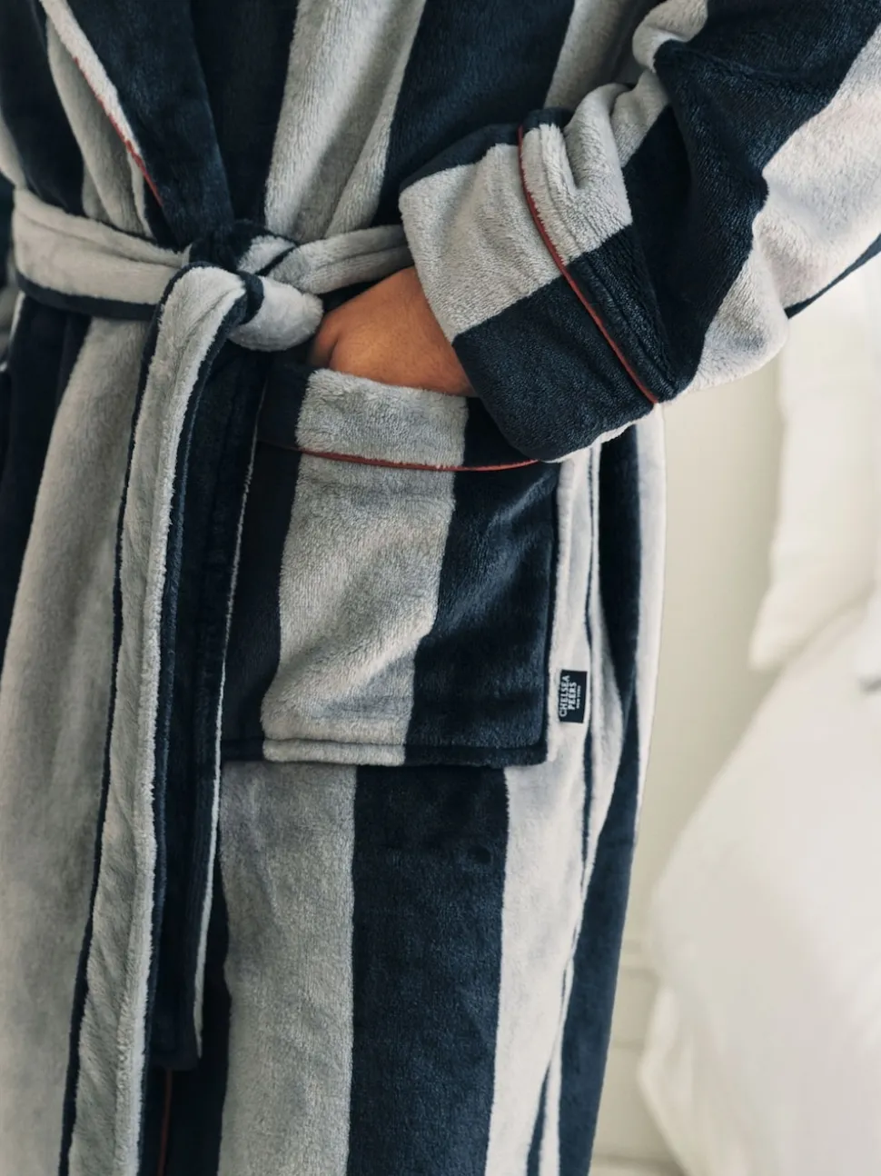 Chelsea Peers Blue Fleece Stripe Dressing Gown