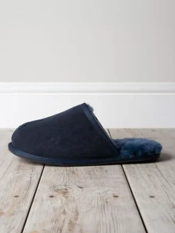 Chelsea Peers Blue Mens Suede Sheepskin Mule Slippers