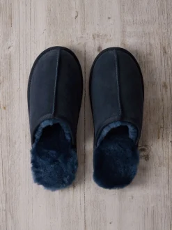 Chelsea Peers Blue Mens Suede Sheepskin Mule Slippers