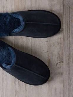 Chelsea Peers Blue Mens Suede Sheepskin Mule Slippers