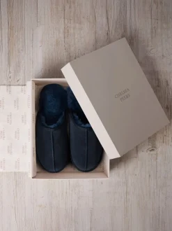 Chelsea Peers Blue Mens Suede Sheepskin Mule Slippers
