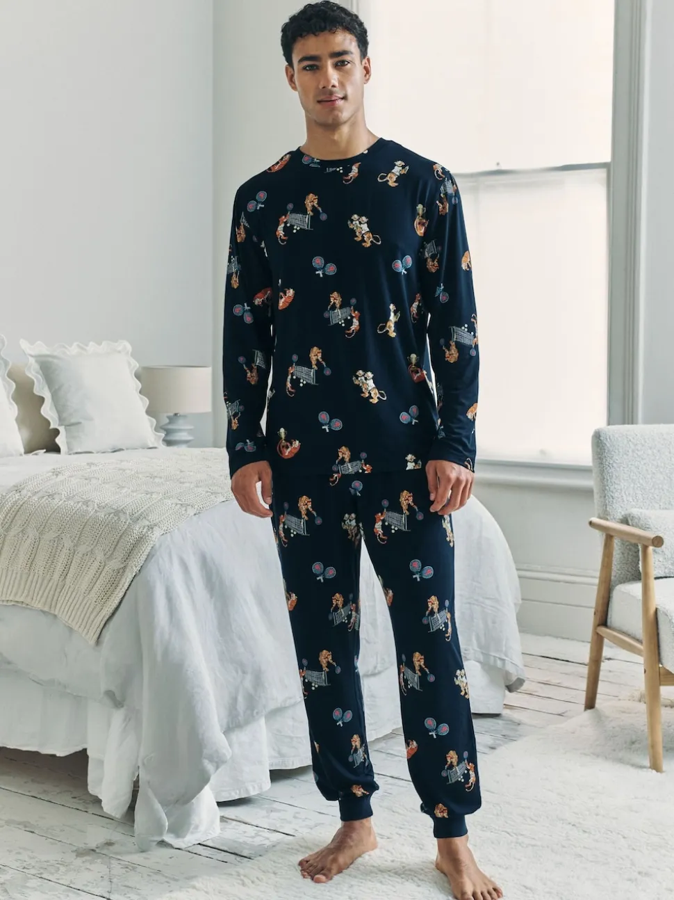 Chelsea Peers Blue Padel Tennis Tiger Print Long Pyjamas Set