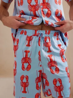 Chelsea Peers Blue Satin Lobster Print Short Pyjamas Set