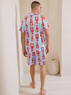 Chelsea Peers Blue Satin Lobster Print Short Pyjamas Set