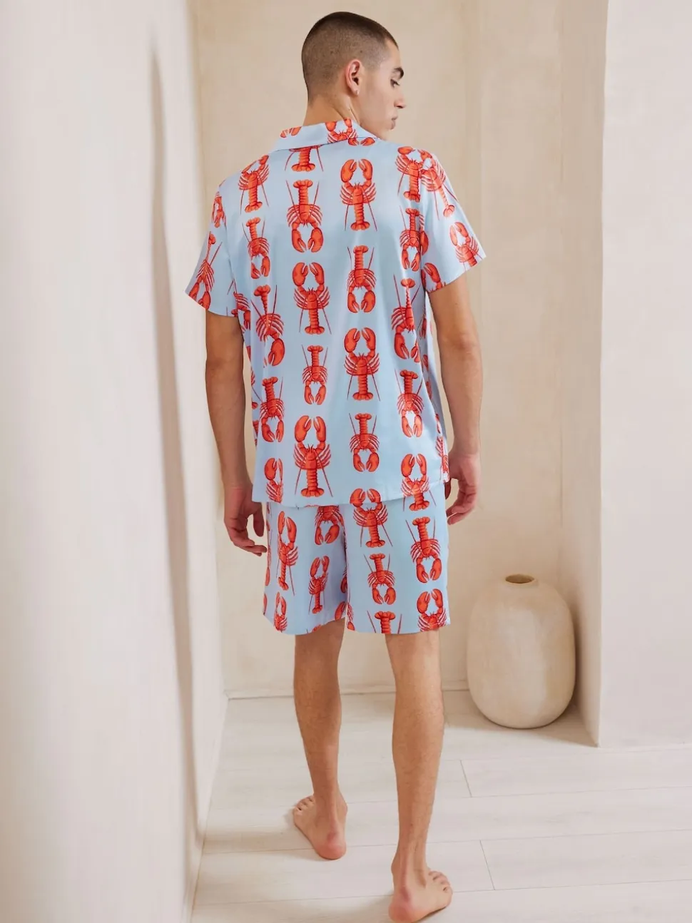 Chelsea Peers Blue Satin Lobster Print Short Pyjamas Set