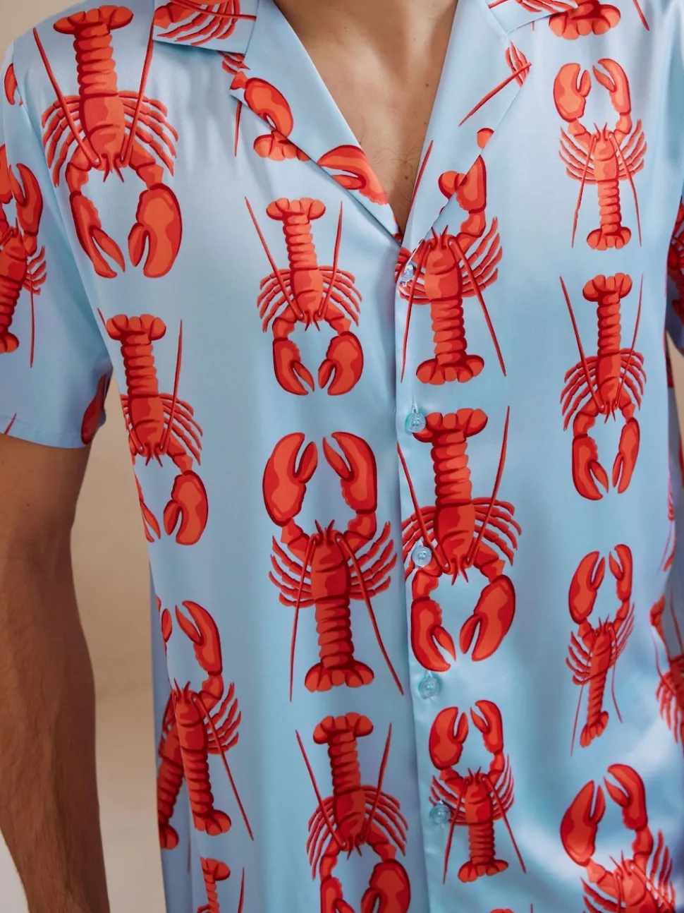Chelsea Peers Blue Satin Lobster Print Short Pyjamas Set