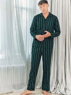 Chelsea Peers Blue Stripe Button Up Long Pyjamas Set