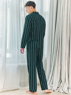 Chelsea Peers Blue Stripe Button Up Long Pyjamas Set