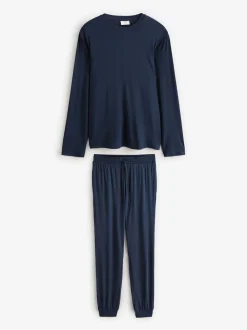 Chelsea Peers Blue TENCEL™ Modal Long Crew Neck Pyjama Set