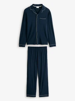 Chelsea Peers Blue TENCEL™ Modal Long Button Up Pyjama Set