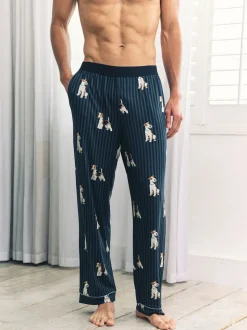 Chelsea Peers Blue Terrier Dog Stripe Print Long Pyjama Bottoms