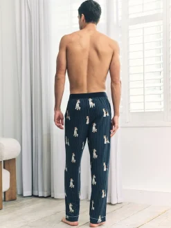 Chelsea Peers Blue Terrier Dog Stripe Print Long Pyjama Bottoms
