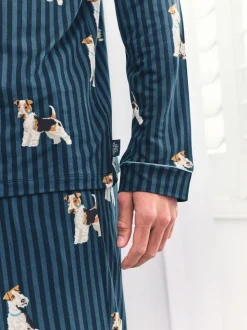 Chelsea Peers Blue Terrier Dog Stripe Print Long Pyjamas Set