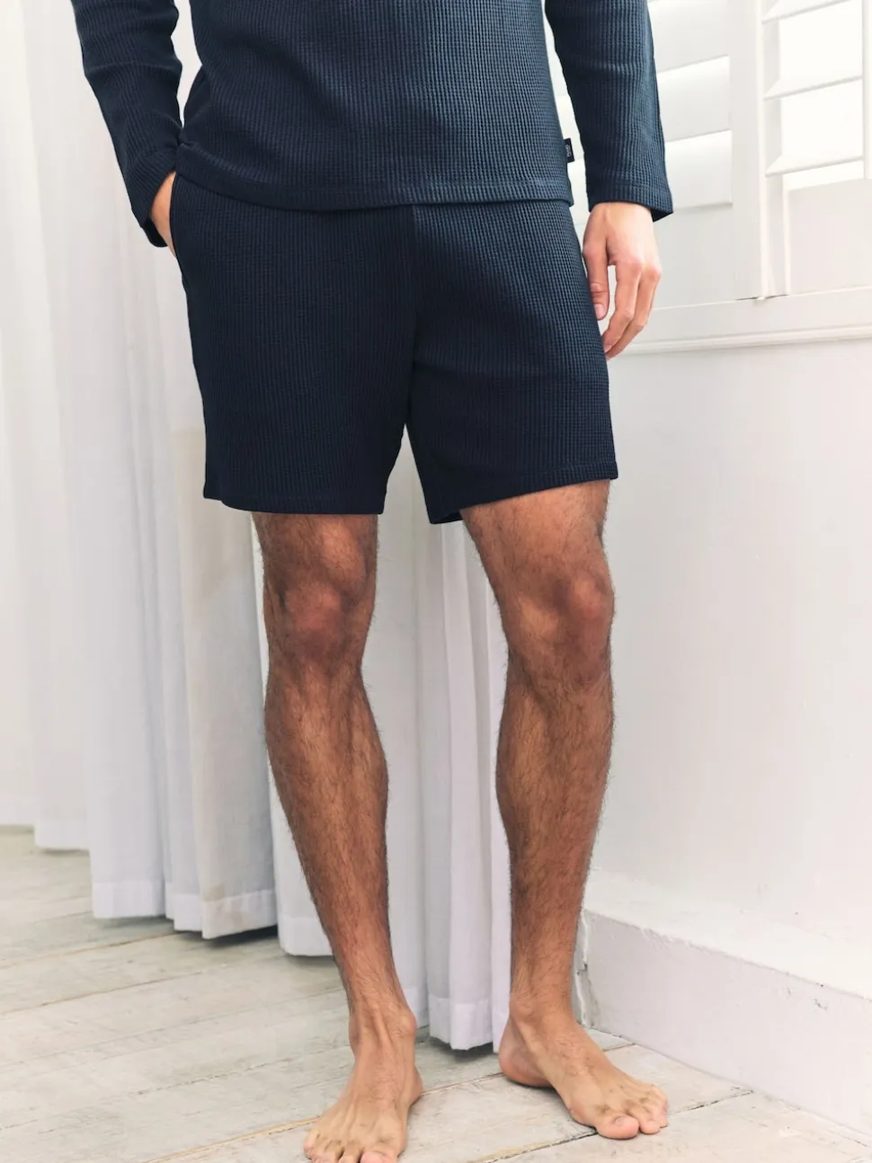 Chelsea Peers Blue Waffle Lounge Shorts - Navy