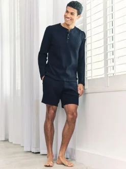 Chelsea Peers Blue Waffle Lounge Shorts - Navy