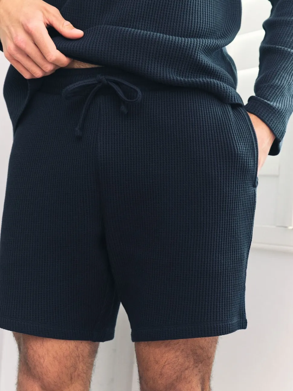 Chelsea Peers Blue Waffle Lounge Shorts - Navy