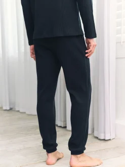 Chelsea Peers Blue Waffle Long Joggers Lounge Bottoms - Navy