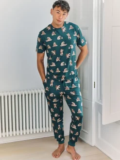 Chelsea Peers Blue Wilderness Bear Print Long Pyjamas Set