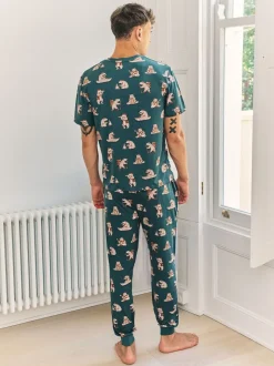 Chelsea Peers Blue Wilderness Bear Print Long Pyjamas Set