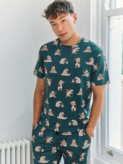 Chelsea Peers Blue Wilderness Bear Print Long Pyjamas Set