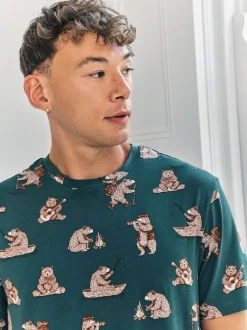 Chelsea Peers Blue Wilderness Bear Print Long Pyjamas Set