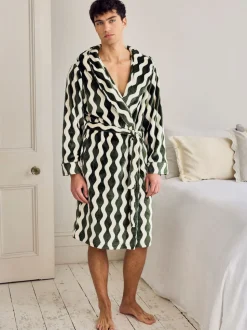 Chelsea Peers Green Fleece Wavy Stripe Hooded Dressing Gown