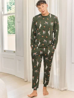 Chelsea Peers Green Rugby Dogs Print Long Pyjamas Set