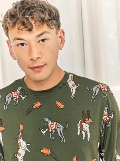 Chelsea Peers Green Rugby Dogs Print Long Pyjamas Set