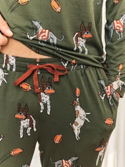 Chelsea Peers Green Rugby Dogs Print Long Pyjamas Set
