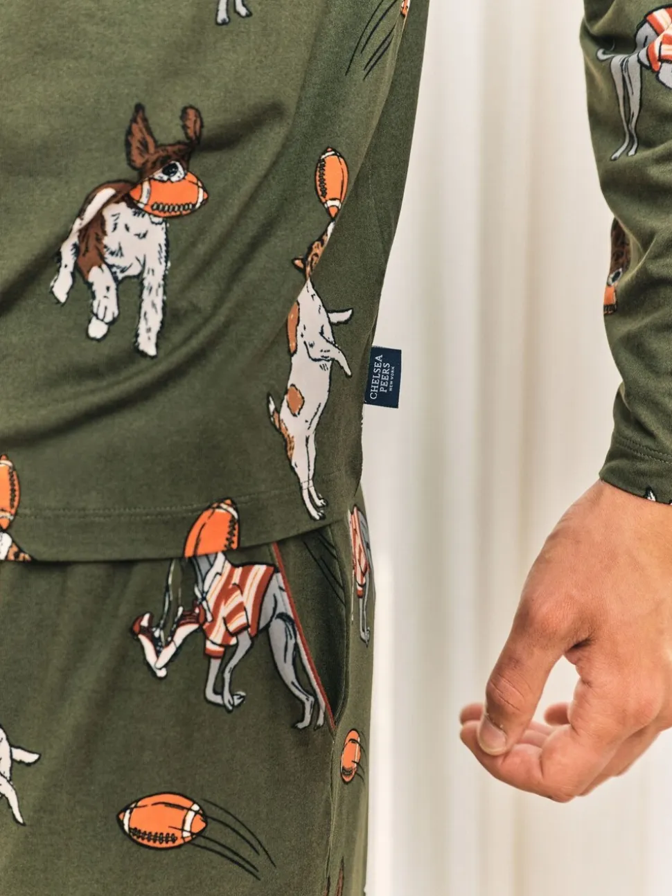Chelsea Peers Green Rugby Dogs Print Long Pyjamas Set