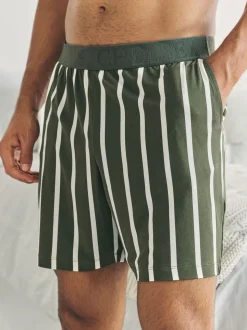 Chelsea Peers Green Stripe Button Up Pyjama Shorts - Khaki