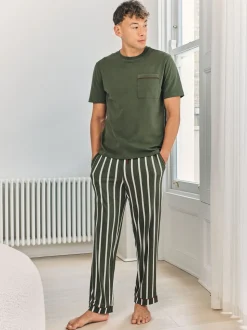 Chelsea Peers Green Stripe Crew Long Pyjamas Set
