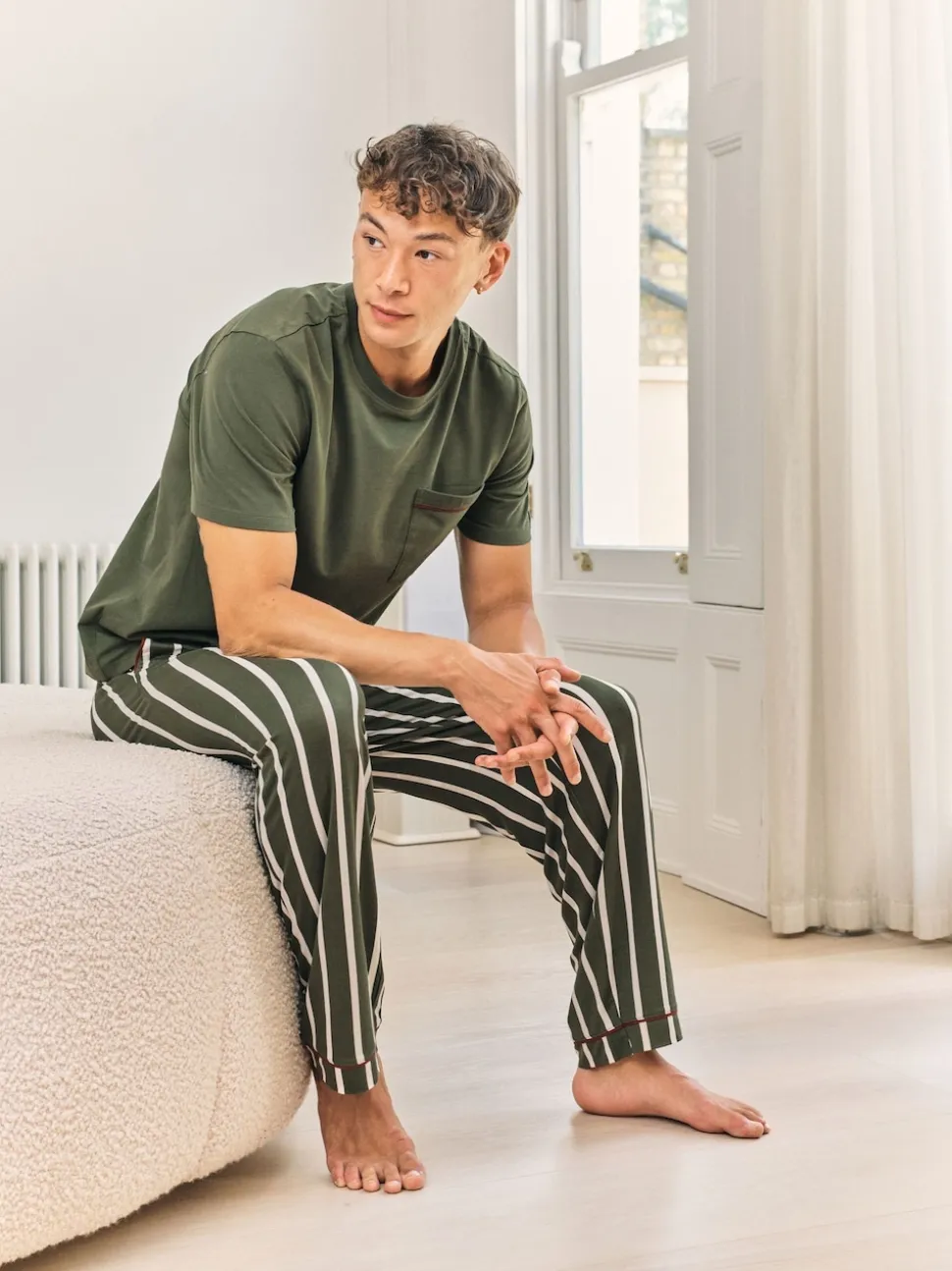 Chelsea Peers Green Stripe Crew Long Pyjamas Set