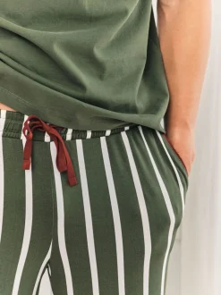 Chelsea Peers Green Stripe Crew Long Pyjamas Set