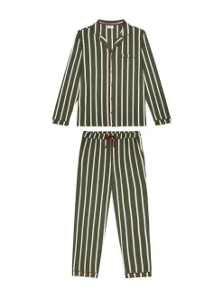 Chelsea Peers Green Stripe Button Up Long Pyjamas Set