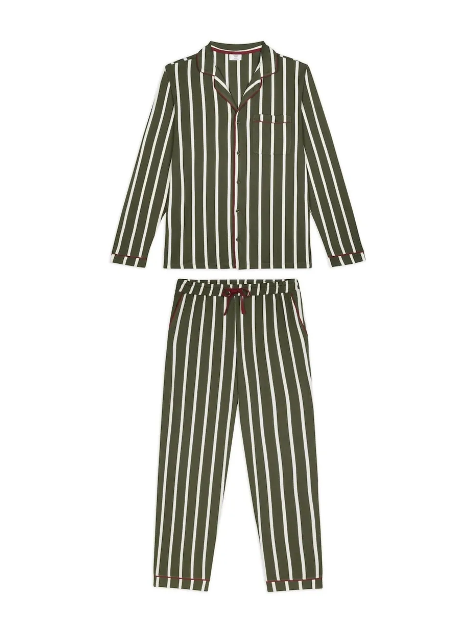 Chelsea Peers Green Stripe Button Up Long Pyjamas Set