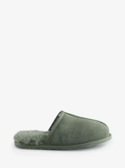 Chelsea Peers Green Suede Sheepskin Mule Slippers