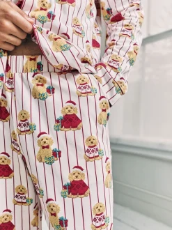 Chelsea Peers Natural Cotton Chip the Christmas Cockapoo Dog Print Long Pyjamas Set