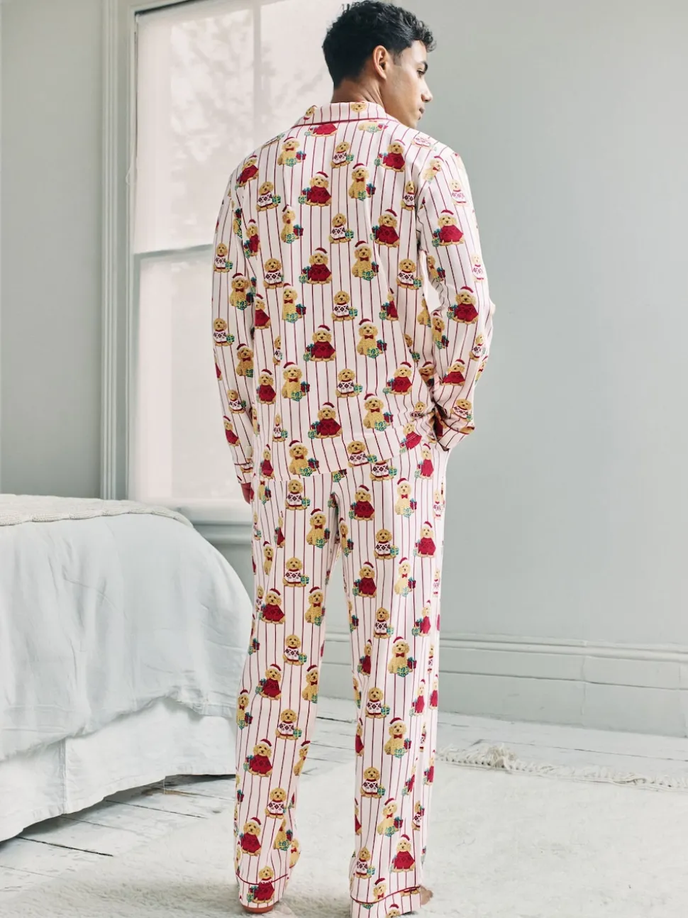 Chelsea Peers Natural Cotton Chip the Christmas Cockapoo Dog Print Long Pyjamas Set