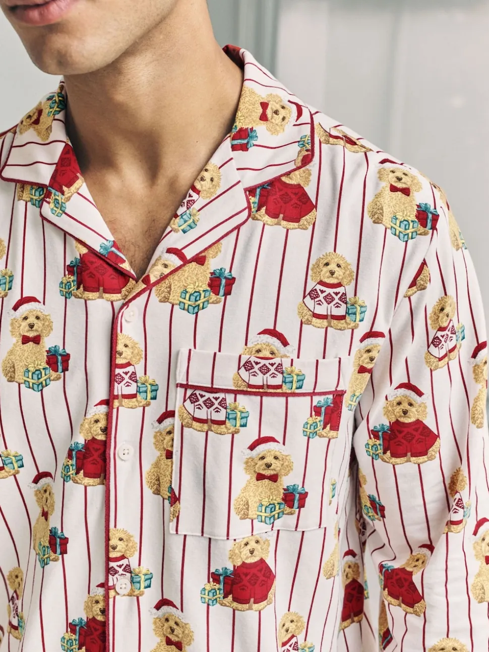 Chelsea Peers Natural Cotton Chip the Christmas Cockapoo Dog Print Long Pyjamas Set