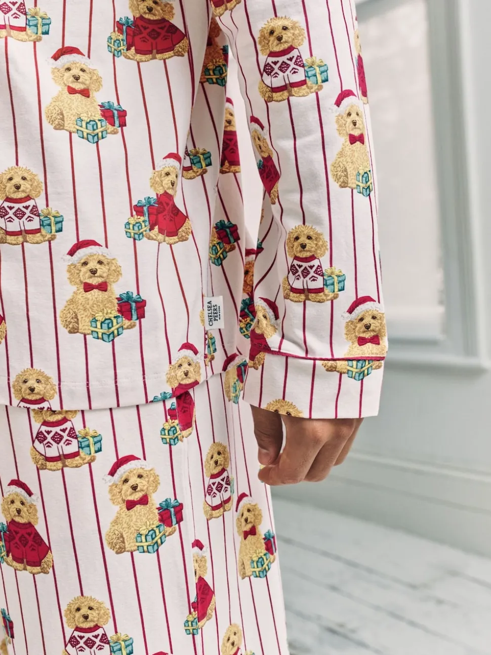 Chelsea Peers Natural Cotton Chip the Christmas Cockapoo Dog Print Long Pyjamas Set