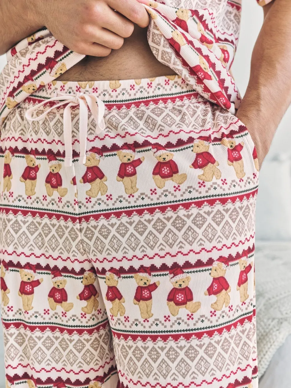 Chelsea Peers Natural The Bear Christmas Fair Isle Print Long Pyjamas Set