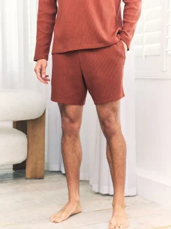 Chelsea Peers Orange Short Waffle Long Joggers Lounge Bottoms - Rust