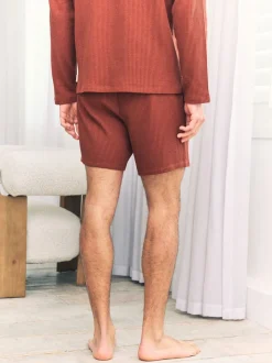 Chelsea Peers Orange Short Waffle Long Joggers Lounge Bottoms - Rust