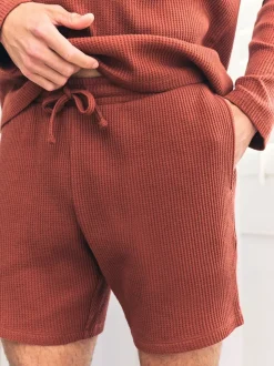 Chelsea Peers Orange Short Waffle Long Joggers Lounge Bottoms - Rust